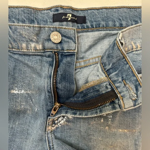 7 for all Mankind Metallic Silver Mid Rise Jean Shorts Size 32 - Picture 2 of 8